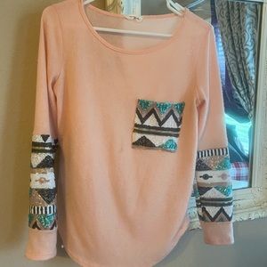 Peach long sleeve sweater with sequin detail